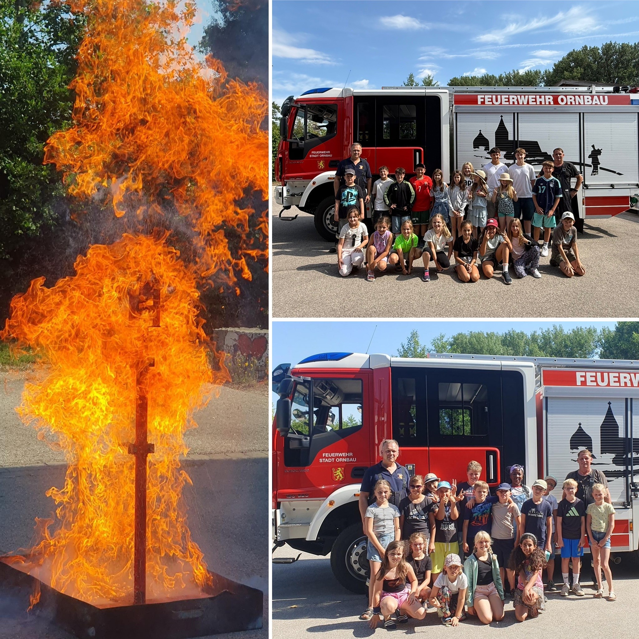 Kinder stehen vor dem Feuerwehrauto der FFW Ornbau