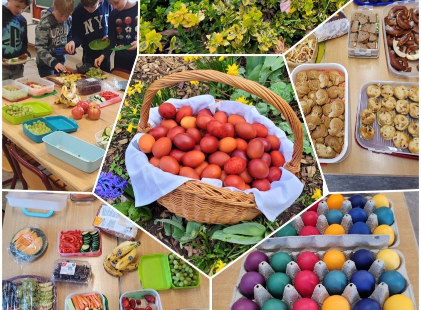 Osterfr&uuml;hst&uuml;ck mit bunt bemahlten Eiern