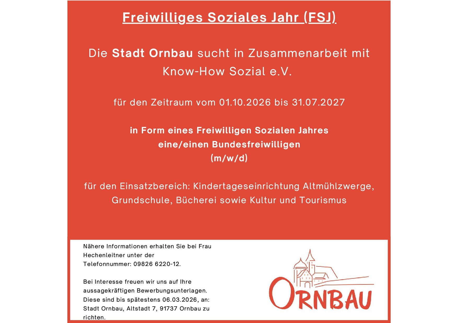 Stellenausschreibung FSJ