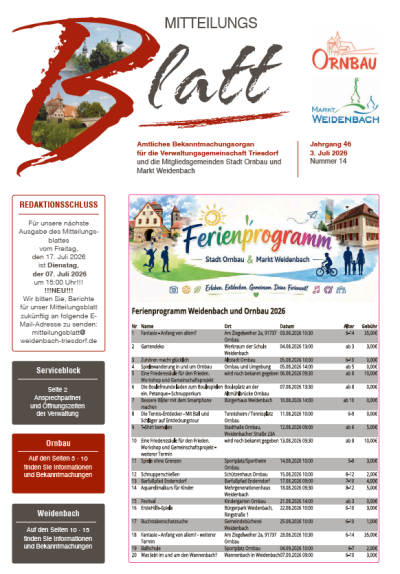 Mitteilungsblatt Nr. 14 vom 03.07.2026