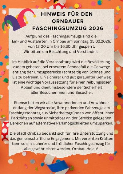 Hinweise für Faschingsumzug 2026