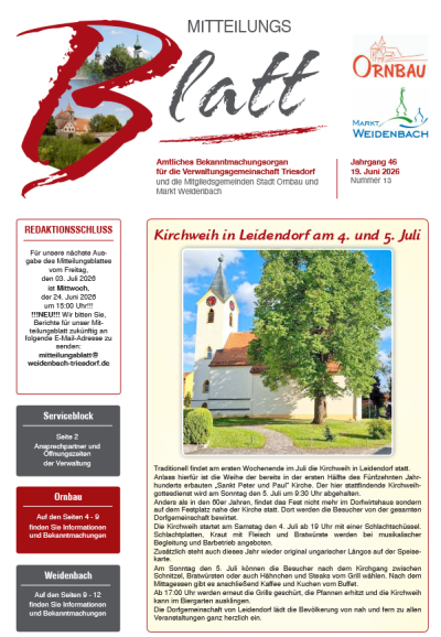 Mitteilungsblatt Nr. 13 vom 19.06.2026
