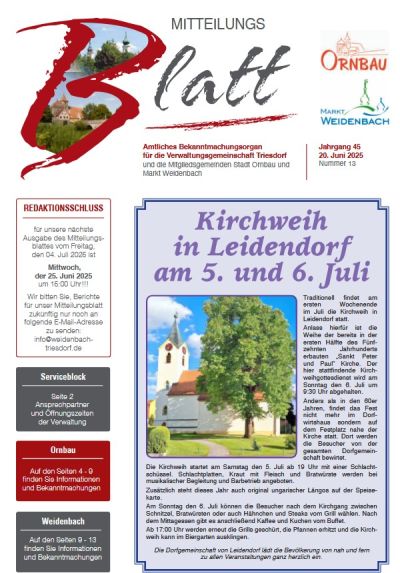Mitteilungsblatt Nr. 13 vom 20.06.2025