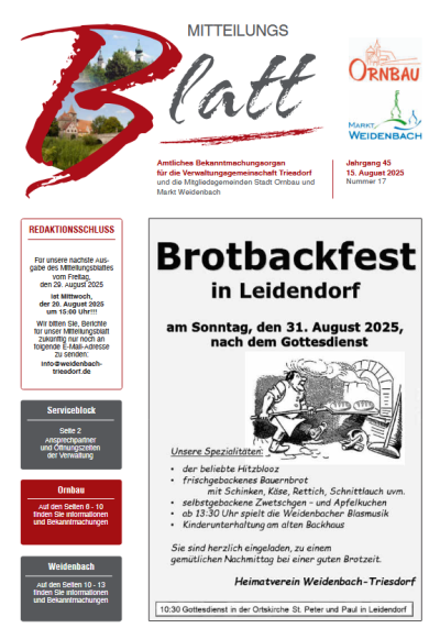 Mitteilungsblatt Nr. 17 vom 15.08.2025