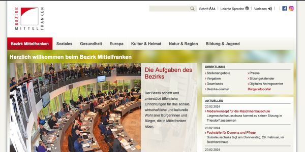 Screenshot Website Bezirk Mittelfranken