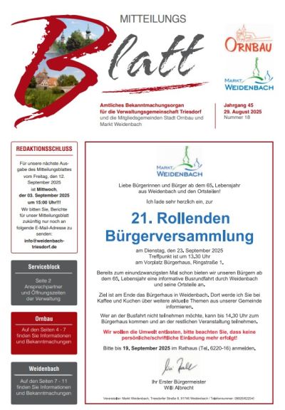 Mitteilungsblatt Nr. 18 vom 29.08.2025